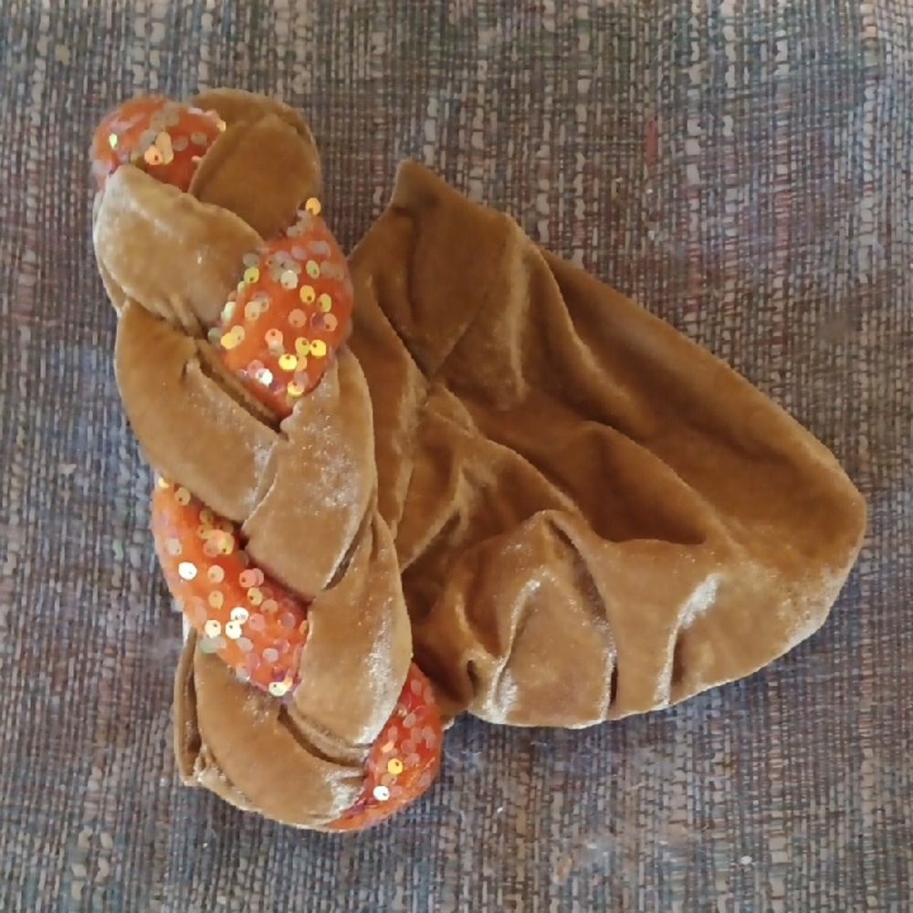 Source Unknown Gold and Orange Velvet Hair Accessory